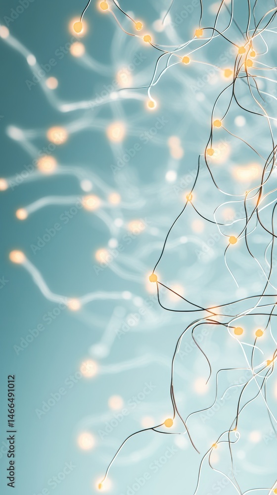 Poster connected networks glow on a gradient backdrop. abstract representation of pathways. neural connecti