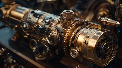 Fototapeta premium steampunk style mechanical tools with brass, gears, and intricate detailing, atmospheric, artistic, vintage sci-fi