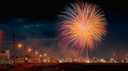 Fototapeta premium Spectacular fireworks show welcomes new year's eve in a vibrant city skyline under night sky