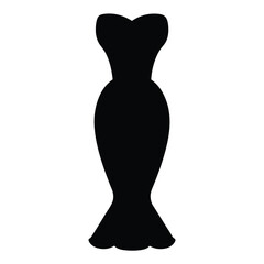 mermaid dress vector silhouette icon, black and white illustration of clothing.