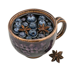 Blueberries and Star Anise in Sparkling Water Isolated on Transparent Background