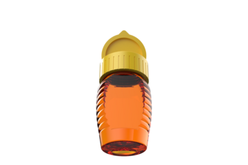 Clear Honey Bottle with Yellow Flip-Top Cap in Open Position, Transparent Bottle of Honey with its Yellow Flip Cap Lifted, Yellow Flip-Top Ready for Pouring, on a PNG Transparent Background