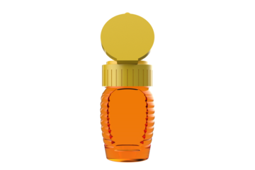 Clear Honey Bottle with Yellow Flip-Top Cap in Open Position, Transparent Bottle of Honey with its Yellow Flip Cap Lifted, Yellow Flip-Top Ready for Pouring, on a PNG Transparent Background