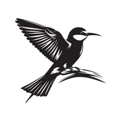 Vibrant European Bee-Eater Bird Vector Silhouette – Graceful Flight, Striking Plumage, and Insect-Hunting Precision Captured in Minimalist Art - 
Illustration of European Bee-Eater Bird.