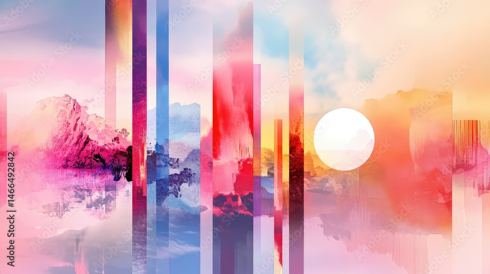 Poster abstract design with layered textures and gradient colors in contemporary red and blue tones