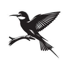 Vibrant European Bee-Eater Bird Vector Silhouette – Graceful Flight, Striking Plumage, and Insect-Hunting Precision Captured in Minimalist Art - 
Illustration of European Bee-Eater Bird.