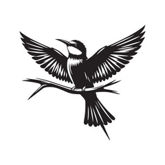 Vibrant European Bee-Eater Bird Vector Silhouette – Graceful Flight, Striking Plumage, and Insect-Hunting Precision Captured in Minimalist Art - 
Illustration of European Bee-Eater Bird.