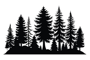 Obraz premium Coniferous forest featuring diverse pine trees stands boldly silhouetted against a stark white backdrop