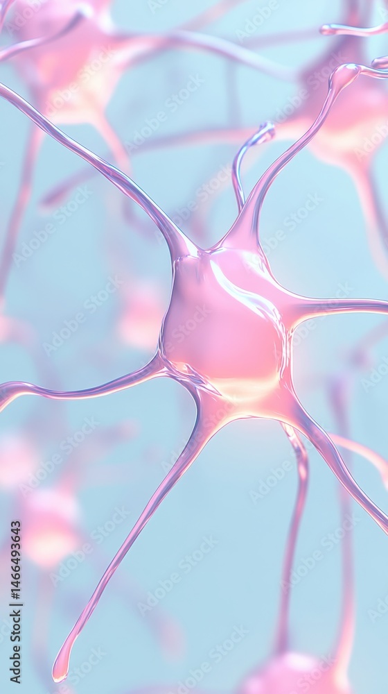 Poster abstract network connections shining light. pink structures connect on soft blue. conceptual neural 