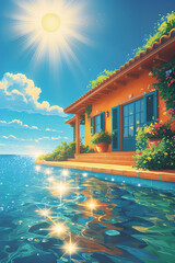 Obraz premium Tropical resort house in ocean