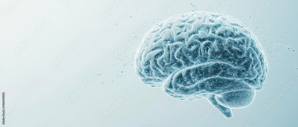 Poster brain structure with neural networks: data connection on light background