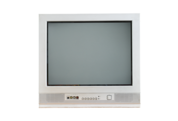  Old silver vintage TV set isolated on white background. 
