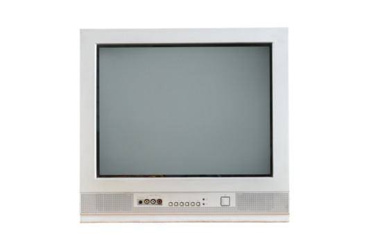  Old silver vintage TV set isolated on white background. 