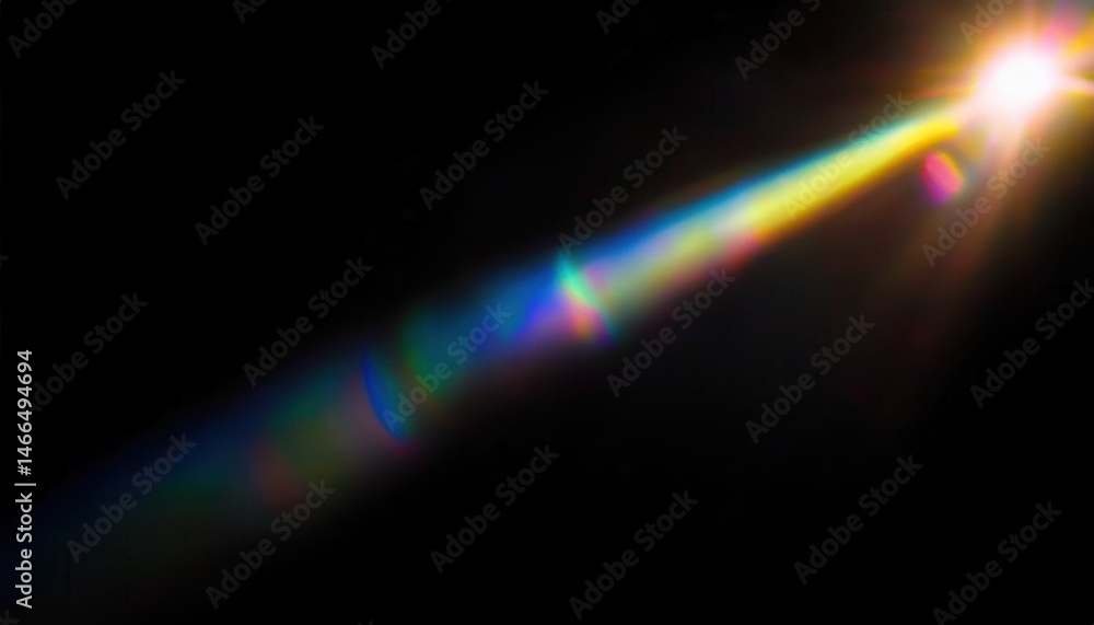 Aufkleber ethereal rainbow light beam with lens flare on black background for abstract web design, poster, pri