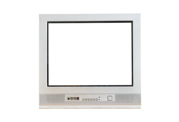 Old silver TV isolated on white background. Retro technology concept. Blank screen for text.Vintage TVs 1980s 1990s 2000s. 