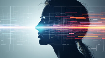 Digital Transformation Concept Reflecting Human Profile in Futuristic Style