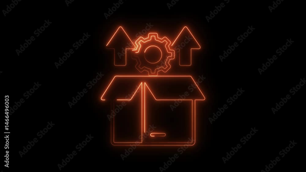 Poster Neon box with gear and arrows concept of upgrade and optimization