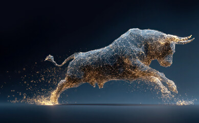 Bull run market, the bull in hologram or steampunk theme with Bitcoin BTC symbol, uptrend digital currency concept, crypto financial market, decentralized