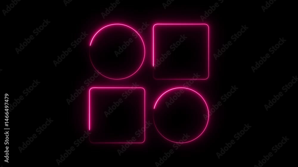 Poster pink neon geometric shapes on black background animated loopable abstract graphics