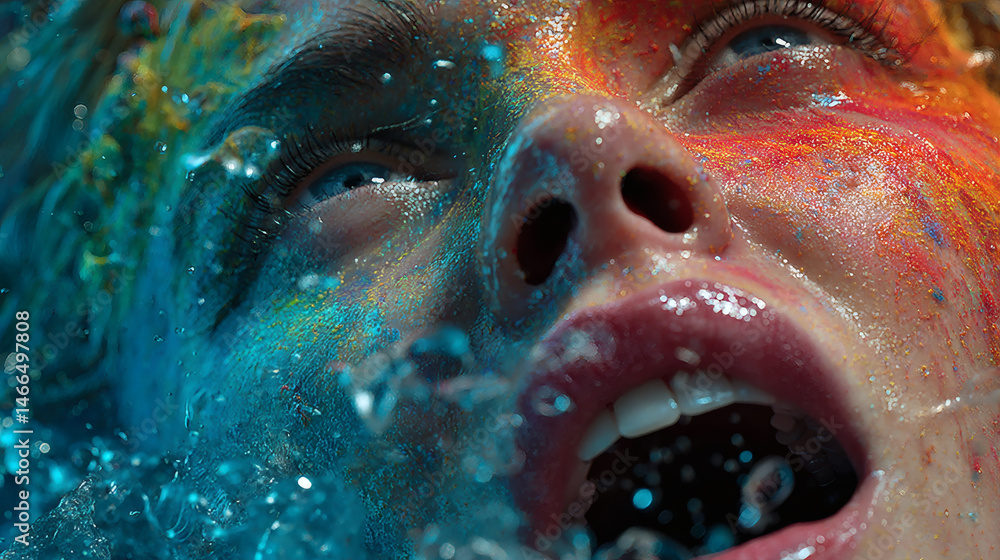 Poster vibrant color splash action with water droplets artistic underwater scene dynamic emotion capture