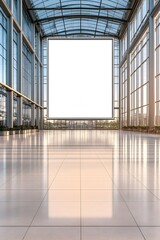 Modern building interior with a large blank billboard
