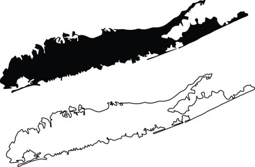 Map of Long Island New York USA Silhouette Flat And Outline Design