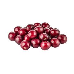 Fresh, ripe cherries are piled together, showcasing their vibrant red color and glossy surface, evoking sense of sweetness and summer enjoyment