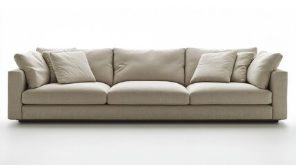 Obraz premium Slim-profile sofa placed symmetrically in a white-walled interior with soft shadows