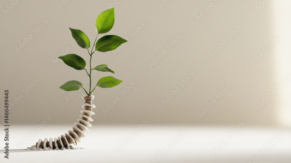 Poster tree sprouting from spine with subtle shadows and minimalist light beige background
