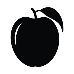 nectarine vector silhouette icon, black and white illustration of fruits.