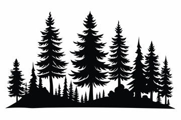 Fototapeta premium Several tall pine trees form a dense, stark silhouette against a white landscape today