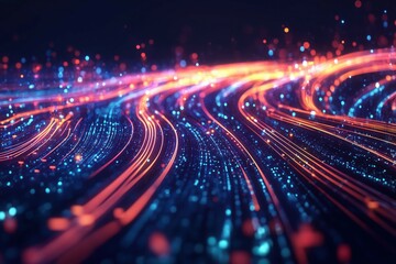 An abstract illustration set against a dark background, where bright, neon kinetic lines form a complex, interconnected network.
