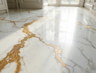 Elegant marble floor with golden vein in sunlight