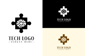vector illustration of puzzle piece with brain texture, logo for cloud computing, machine learning, information technology, internet of things, artificial intelligence, tech, and more