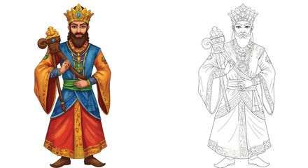 Obraz premium Regal Dignity: Illustrative image of a king adorned in a crown and royal attire, exuding an air of authority and historical importance.