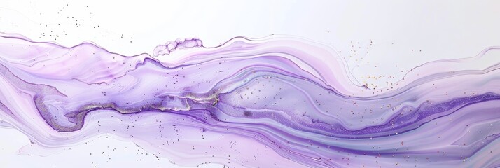 Ethereal lavender marble ink gracefully drifting through whimsical abstract landscape with twinkling scattered glitters and soft textures