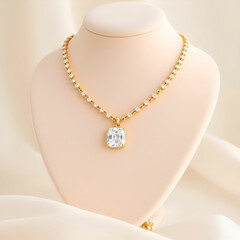 Beautiful Indian style gold necklace/jewelry laying on white background