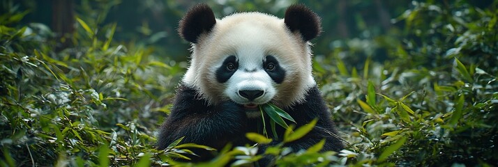 Obraz premium Panda eating bamboo in the wild