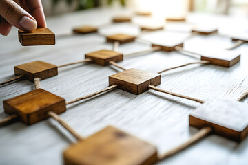 Strategic Network Planning Concept with Wooden Blocks on Table for Business Design