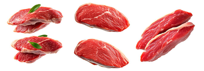 Set of fresh Duck breast cut, isolated on white background, showcasing culinary concept.