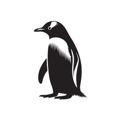 Gentoo Penguin Vector Silhouette, Elegant Wildlife Illustration, Minimalist Animal Design, Black and White Penguin Outline, Nature Art.