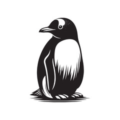Gentoo Penguin Vector Silhouette, Elegant Wildlife Illustration, Minimalist Animal Design, Black and White Penguin Outline, Nature Art.