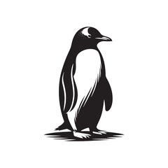 Gentoo Penguin Vector Silhouette, Elegant Wildlife Illustration, Minimalist Animal Design, Black and White Penguin Outline, Nature Art.