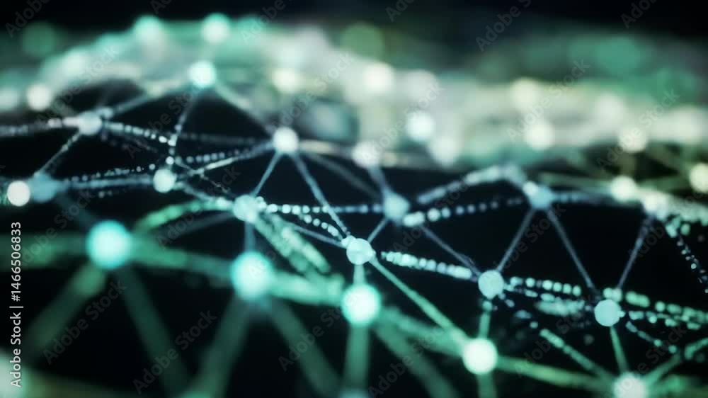 Poster connecting network of glowing nodes moving abstractly
