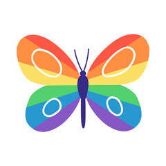 Vibrant butterfly with rainbow gradient. Hand drawn vector illustration.
