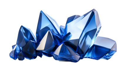 Blue gemstone cluster, light reflection, shiny facets, isolated, cut out transparent