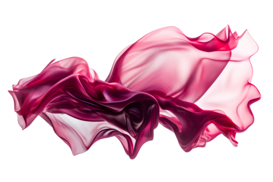 Crimson silk fabric floating in air, draped textile «, cut out transparent"