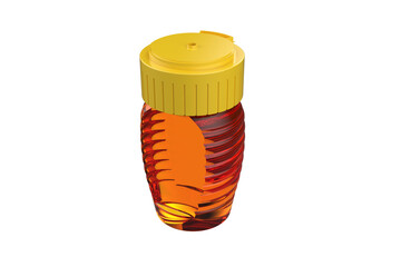 Sweet Honey in a Clear Bottle with its Yellow Flip-Top Ready for Shelving on a PNG Transparent Background