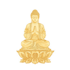 Fototapeta premium Golden statue of Buddha in meditative pose. PNG image, transparent background