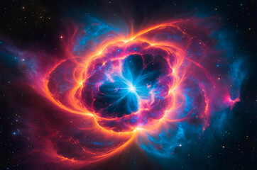 Obraz premium Colorful Cosmic Explosion of Light in Deep Space. Generative AI.